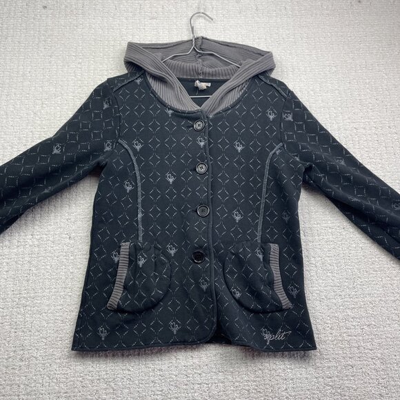 Vintage Split USA Hoodie Women S Black 90s Faded Skateboards Button Up Punk Emo - Picture 7 of 14